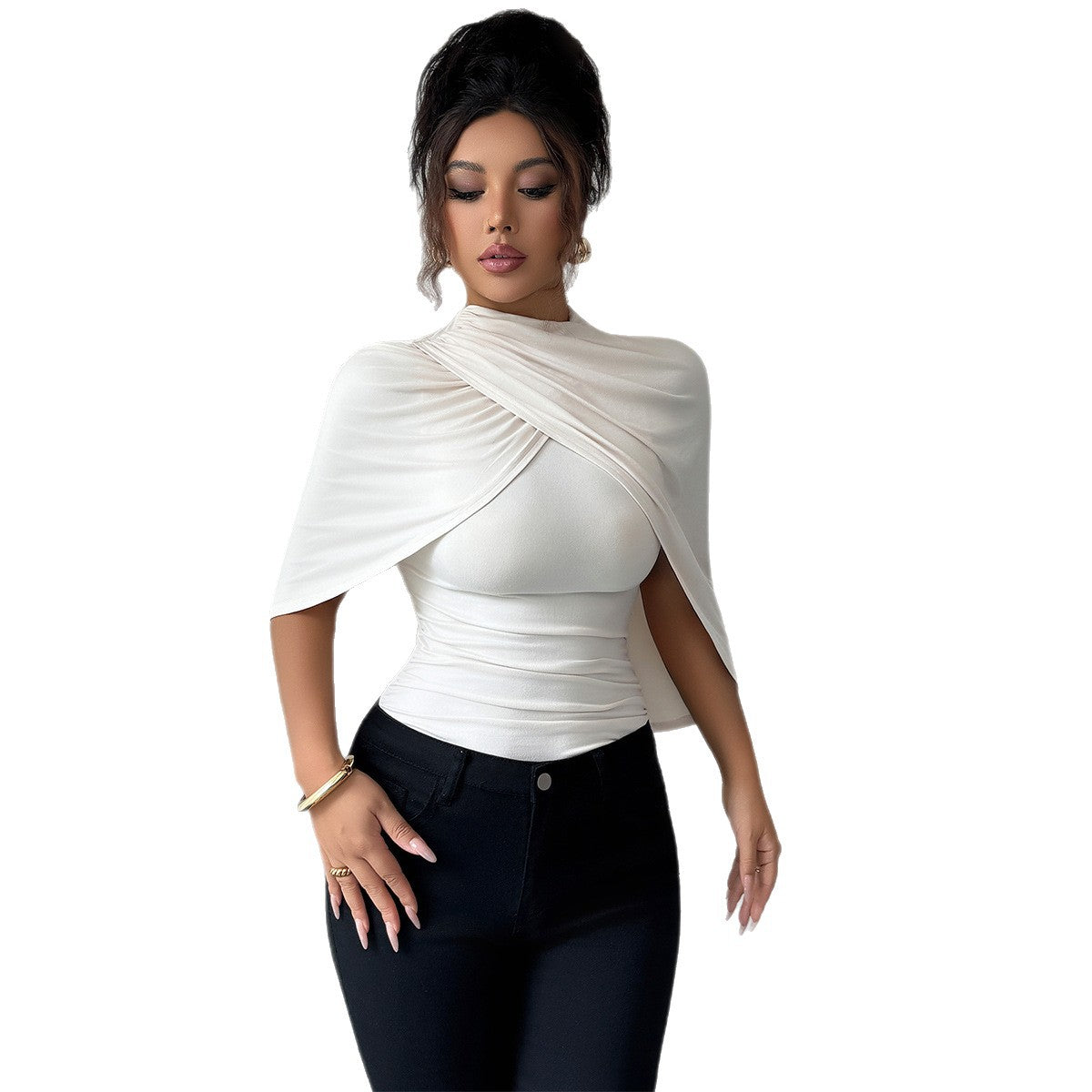 solid color shawl short sleeved t shirt women's autumn and winter advanced solid color shawl short sleeved t shirt women's autumn and winter advanced