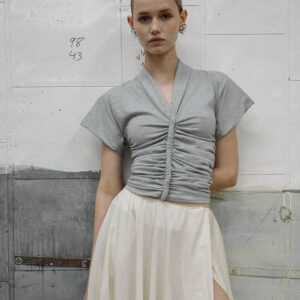 new solid color and v neck sexy symmetrical pleated short sleeve