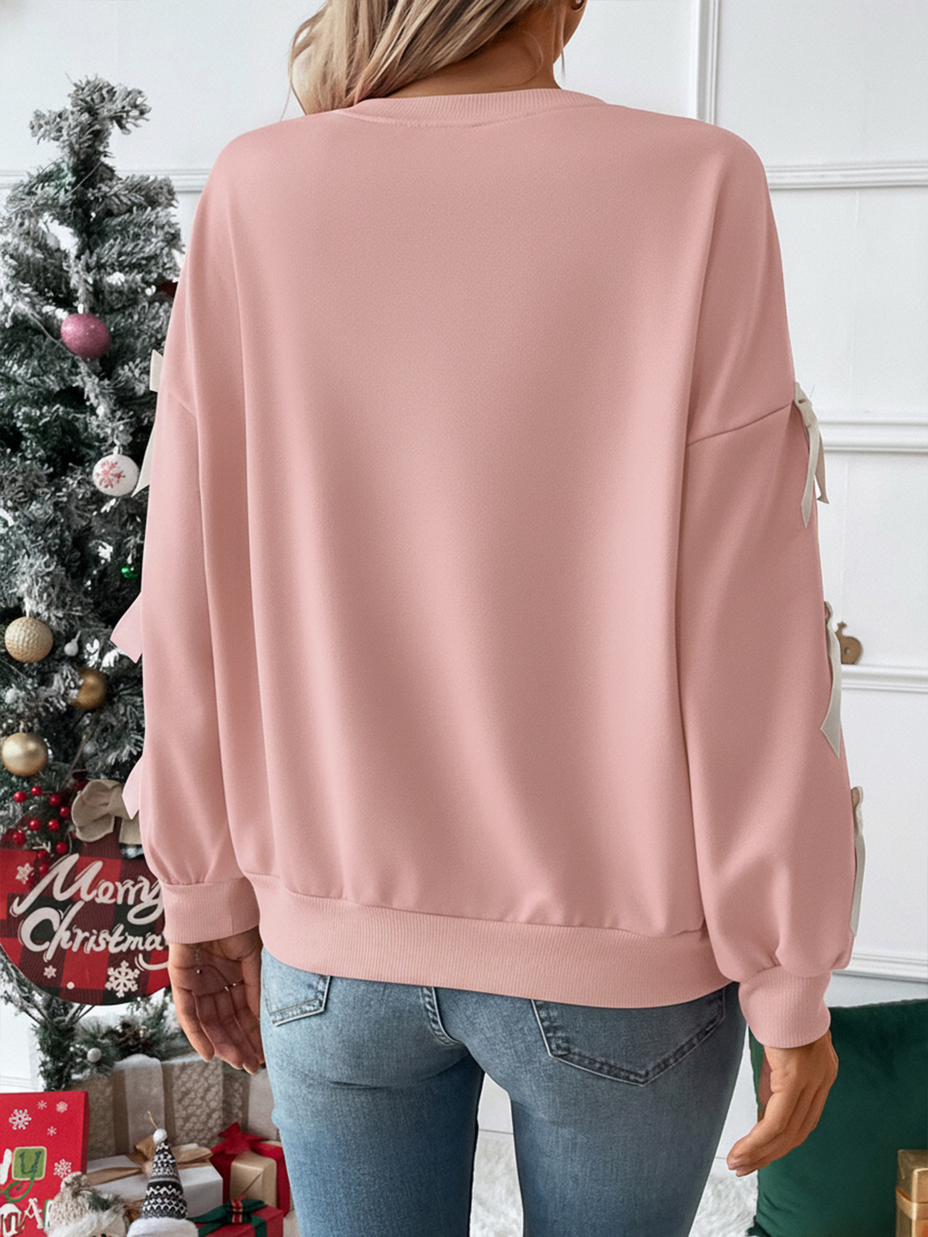 Sweet Bow Decorated Long Sleeve Sweatshirt 92494b41 9e32 49e2 84d2 4ed169c7d2f9