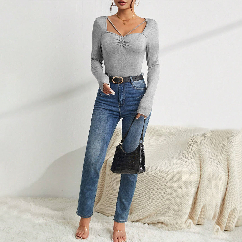 women's minimalist design square neck t shirt slim and versatile autumn and winter base layer women's minimalist design square neck t shirt slim and versatile autumn and winter base layer