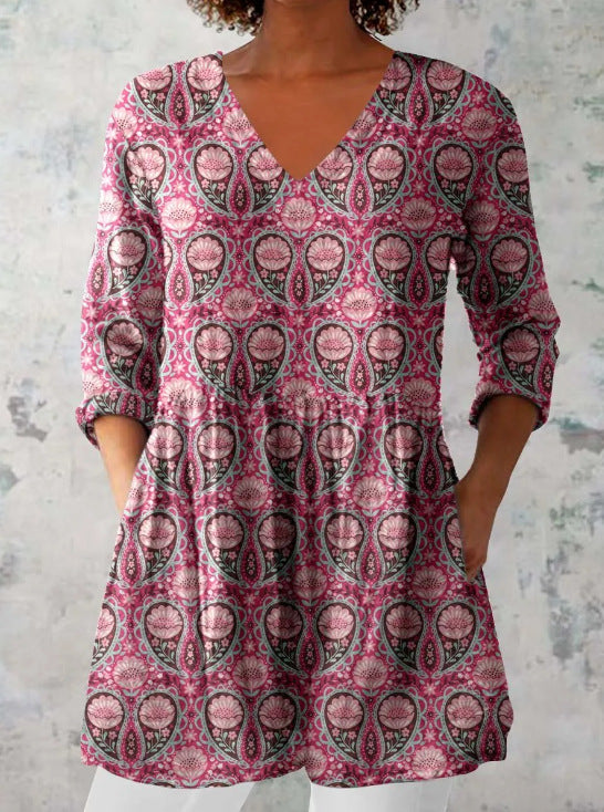 women's loose and comfortable digital printed round neck short sleeved top women's loose and comfortable digital printed round neck short sleeved top