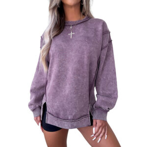 women's loose casual solid color slit top