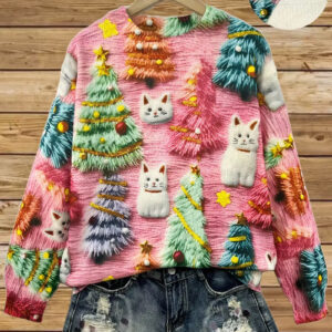 women's pullover christmas pattern round neck sweatshirt