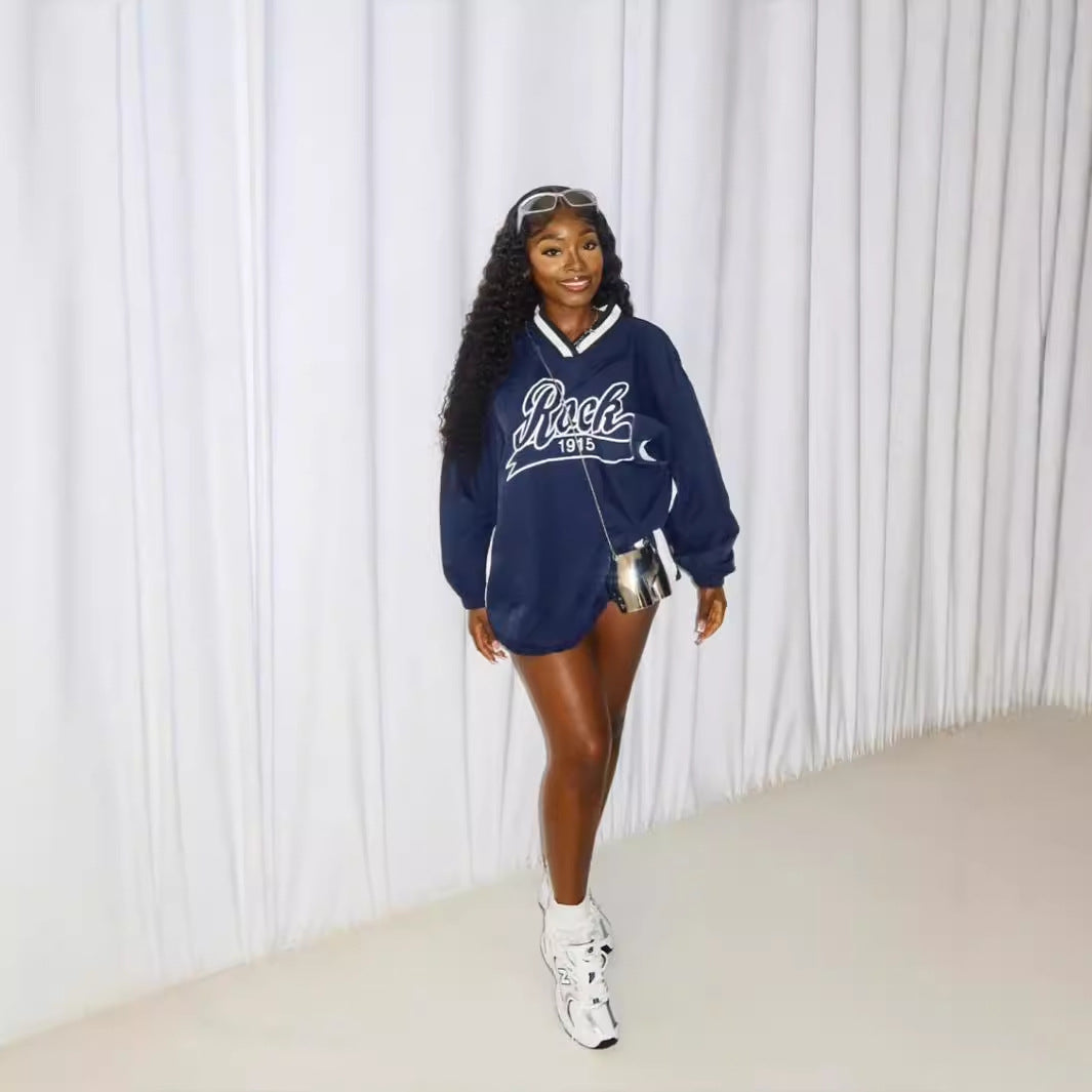 women's letter print color block loose sweatshirt women's letter print color block loose sweatshirt