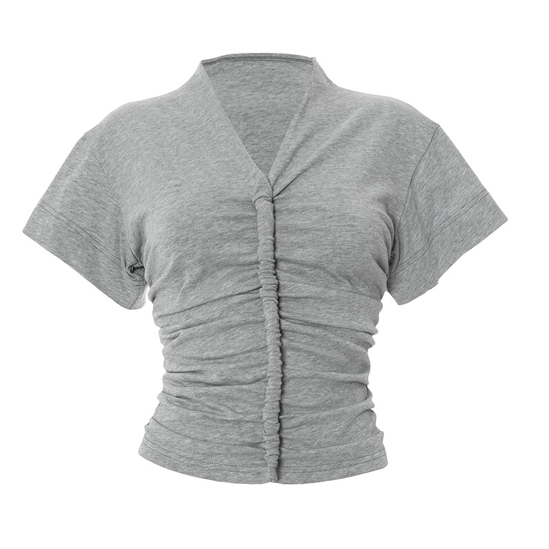 New Solid Color And V-neck Sexy Symmetrical Pleated Short Sleeve O1CN011oxYjo1MJChfLntcl 2212405231413 0 Cib