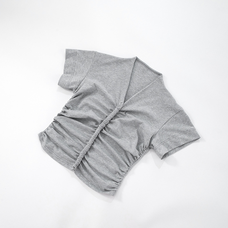 New Solid Color And V-neck Sexy Symmetrical Pleated Short Sleeve O1CN01Dne0P51MJChi2W5Lb 2212405231413 0 Cib