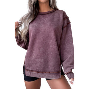 women's loose casual solid color slit top