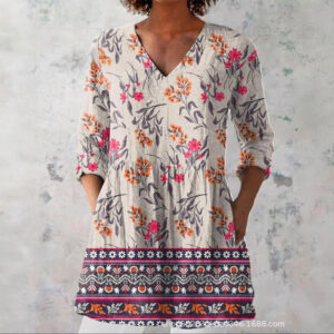 women's loose and comfortable digital printed round neck short sleeved top