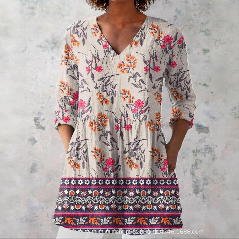 women's loose and comfortable digital printed round neck short sleeved top women's loose and comfortable digital printed round neck short sleeved top