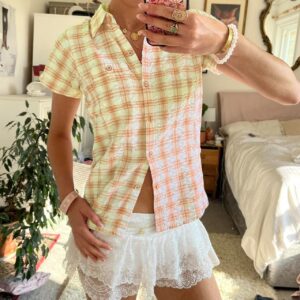 women's short sleeved plaid shirt niche loose all matching