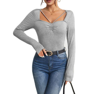 women's minimalist design square neck t shirt slim and versatile autumn and winter base layer