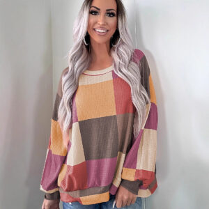 women's casual versatile color blocked round neck sweatshirt