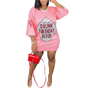 sequins glitter letter embroidery loose t shirt skirt