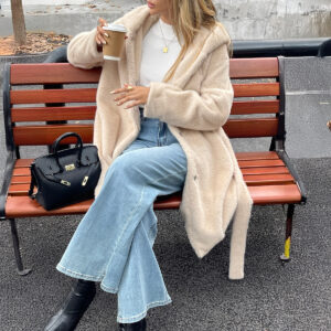 women's solid color casual plush long sleeved coat