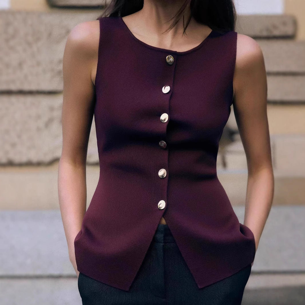 fashion plain gold button sweater vest fashion plain gold button sweater vest