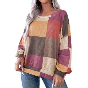 women's casual versatile color blocked round neck sweatshirt