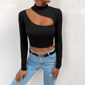 women's fashion trend t shirt autumn and winter slim fit crop top with long sleeves
