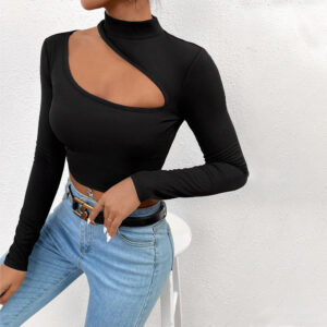 women's fashion trend t shirt autumn and winter slim fit crop top with long sleeves