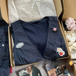 navy blue polka dot v neck tight waist outerwear top