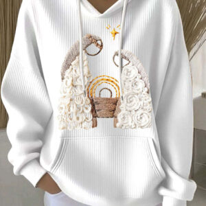 women's casual loose fashion waffle round neck sweatshirt