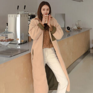 stand collar color matching lambswool two sided zipper coat