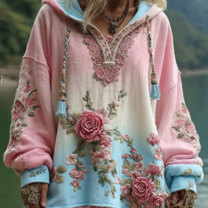 women's long sleeve hooded sweatshirt pullover loose casual top