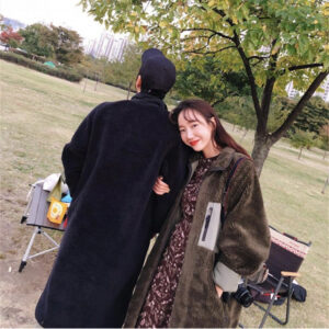 stand collar color matching lambswool two sided zipper coat