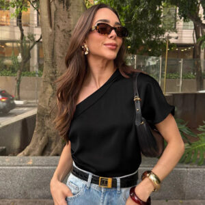 irregular collar matte color fashion tops women