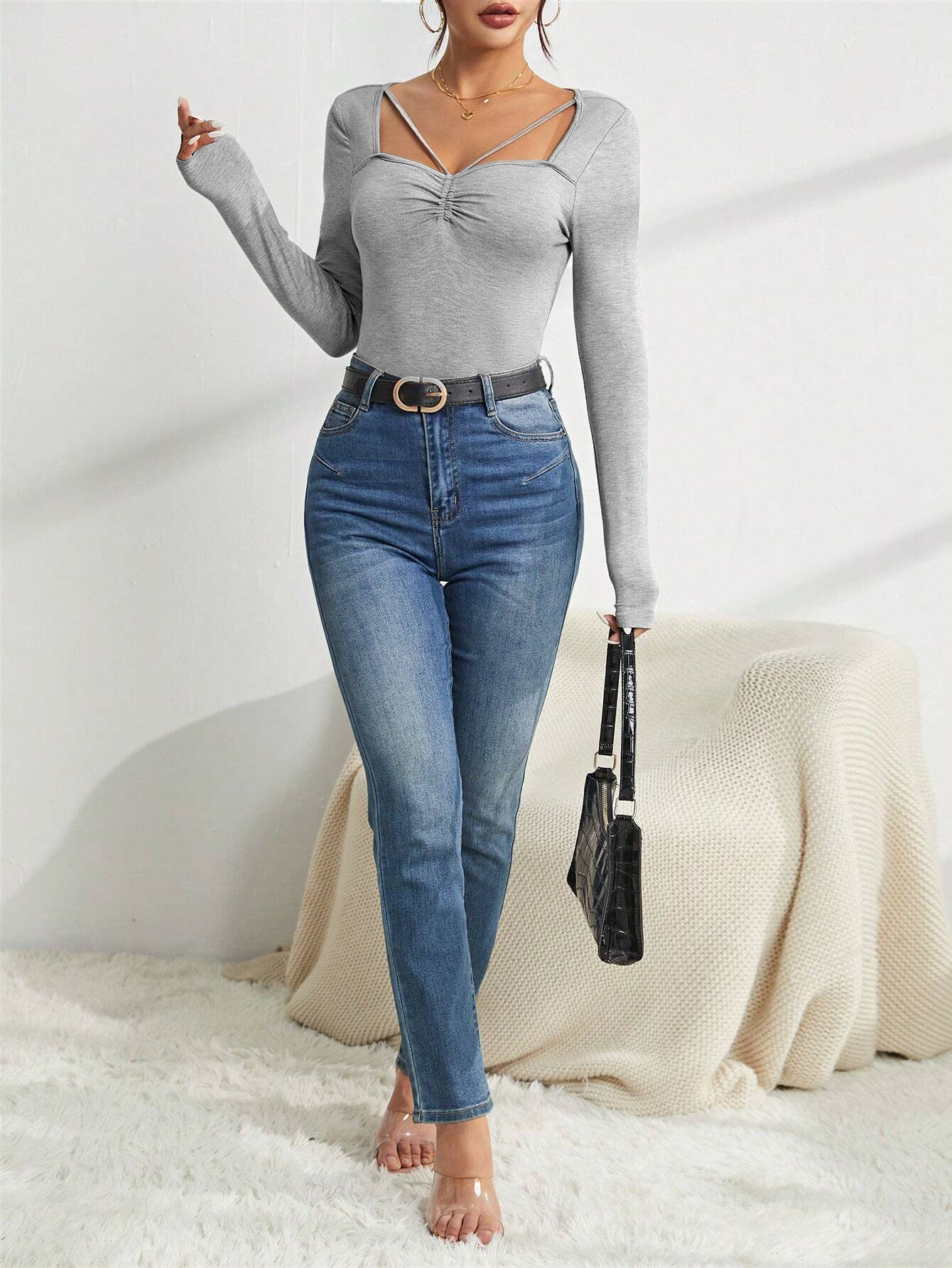 Women's Minimalist Design Square Neck T-shirt Slim And Versatile Autumn And Winter Base Layer C3edfd8e Abb6 4e88 Ba8e Dd11fc33d62b