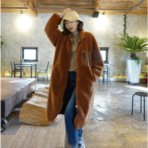 stand collar color matching lambswool two sided zipper coat