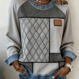 spliced round neck casual long sleeved top