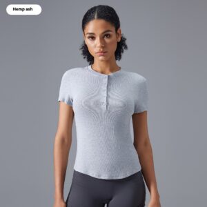 leisure wild running sports nude feel slim fit yoga t shirt