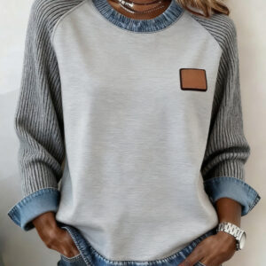 spliced round neck casual long sleeved top