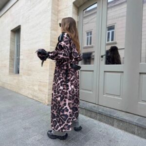 women's elegant casual loose leopard print patchwork leather jacket