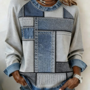 spliced round neck casual long sleeved top