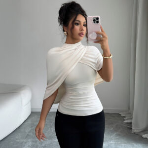 solid color shawl short sleeved t shirt women's autumn and winter advanced