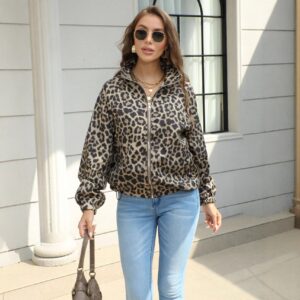 women's retro loose slimming leopard print lapel jacket