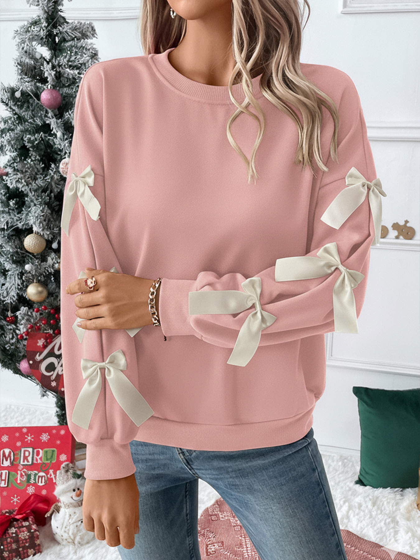 Sweet Bow Decorated Long Sleeve Sweatshirt E36a336c Da70 4d6b 90ad 9d04bfd3138d