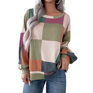 women's casual versatile color blocked round neck sweatshirt