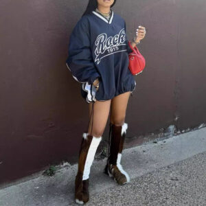 women's letter print color block loose sweatshirt