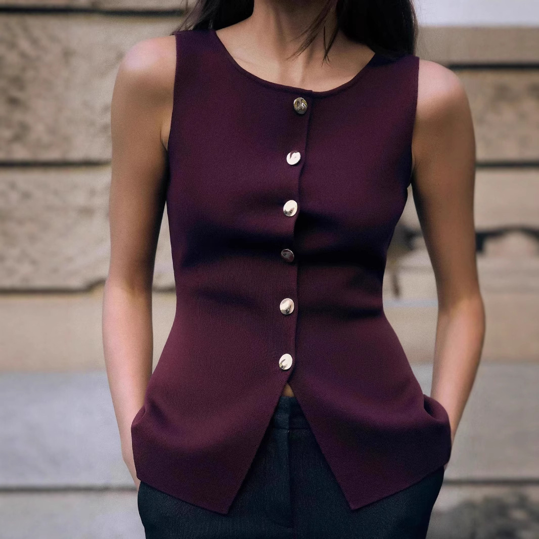 Fashion Plain Gold Button Sweater Vest E79ea30e 6d7a 4dbc 8f70 908476d89955