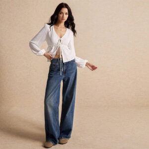 women's simple and elegant style t shirt autumn and winter tie fashion versatile long sleeve cardigan top