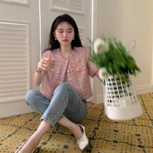 high grade round neck korean gentle short sleeve jacket