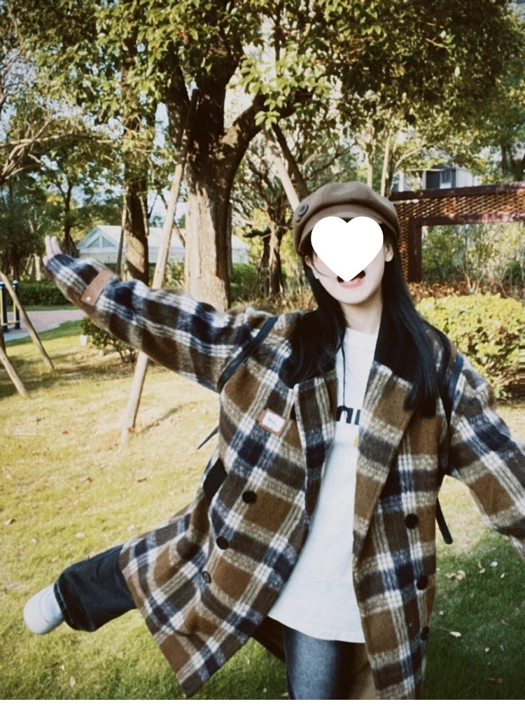 Women's Korean-style Plaid Coffee Woolen Overcoat Ef0617ed 9bf2 4489 8d2a 3f912e082c6d