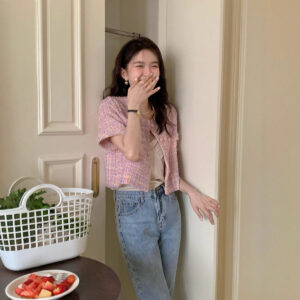 high grade round neck korean gentle short sleeve jacket