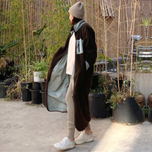 stand collar color matching lambswool two sided zipper coat