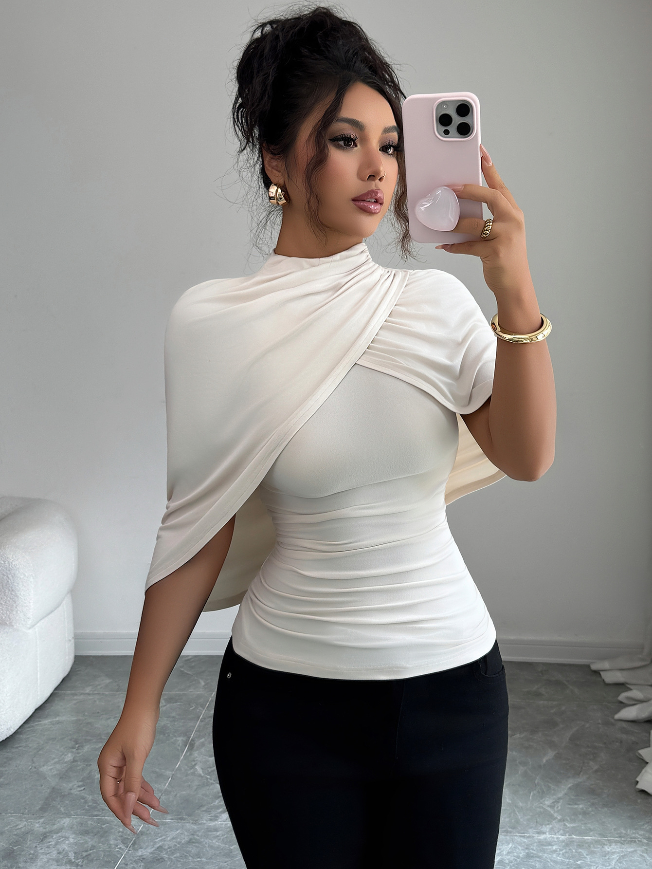 Solid Color Shawl Short-sleeved T-shirt Women's Autumn And Winter Advanced F3806467 Eff2 4fd3 9d27 2bcf17e029cd