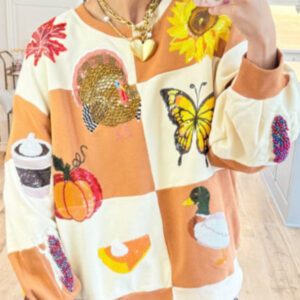 pumpkin butterfly bouquet duck print women's round neck sweatshirt