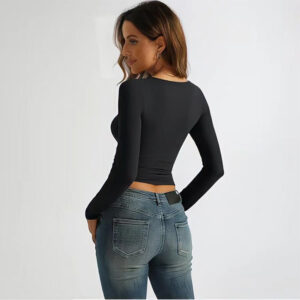 women's minimalist pure desire style u neck t shirt autumn and winter tight fitting figure flattering base top