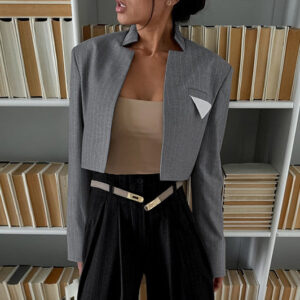 short design stand collar long sleeve contrast color suit